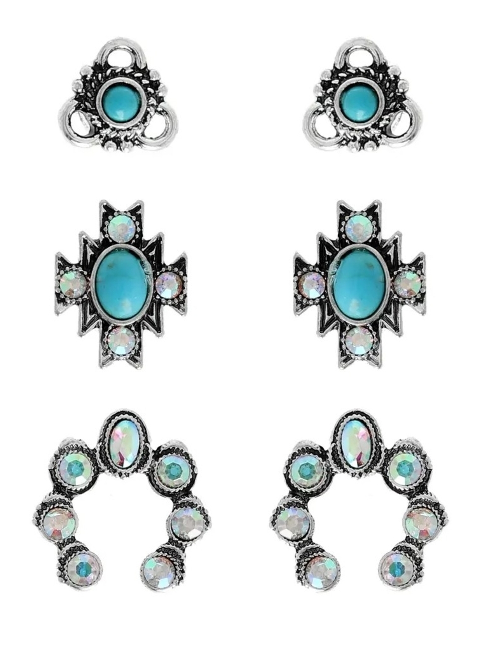 My Story Turquoise and Iridescent Crystal Silver-Tone Earring Set